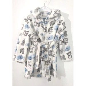 Little Beginnings Baby Boys Flannel Fleece Hooded Robe/Elephants Print/ Like New